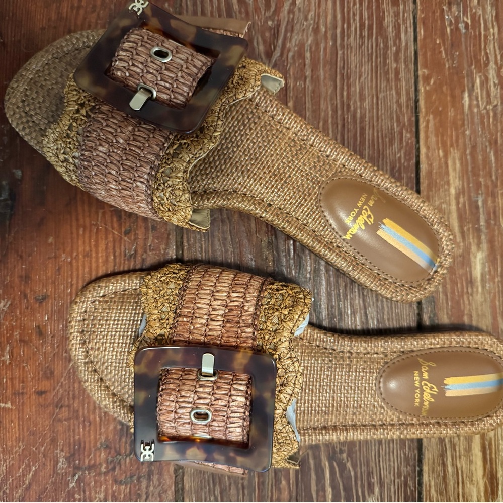 Sam Edelman Tan Woven Sandals with Tortoise Buckle